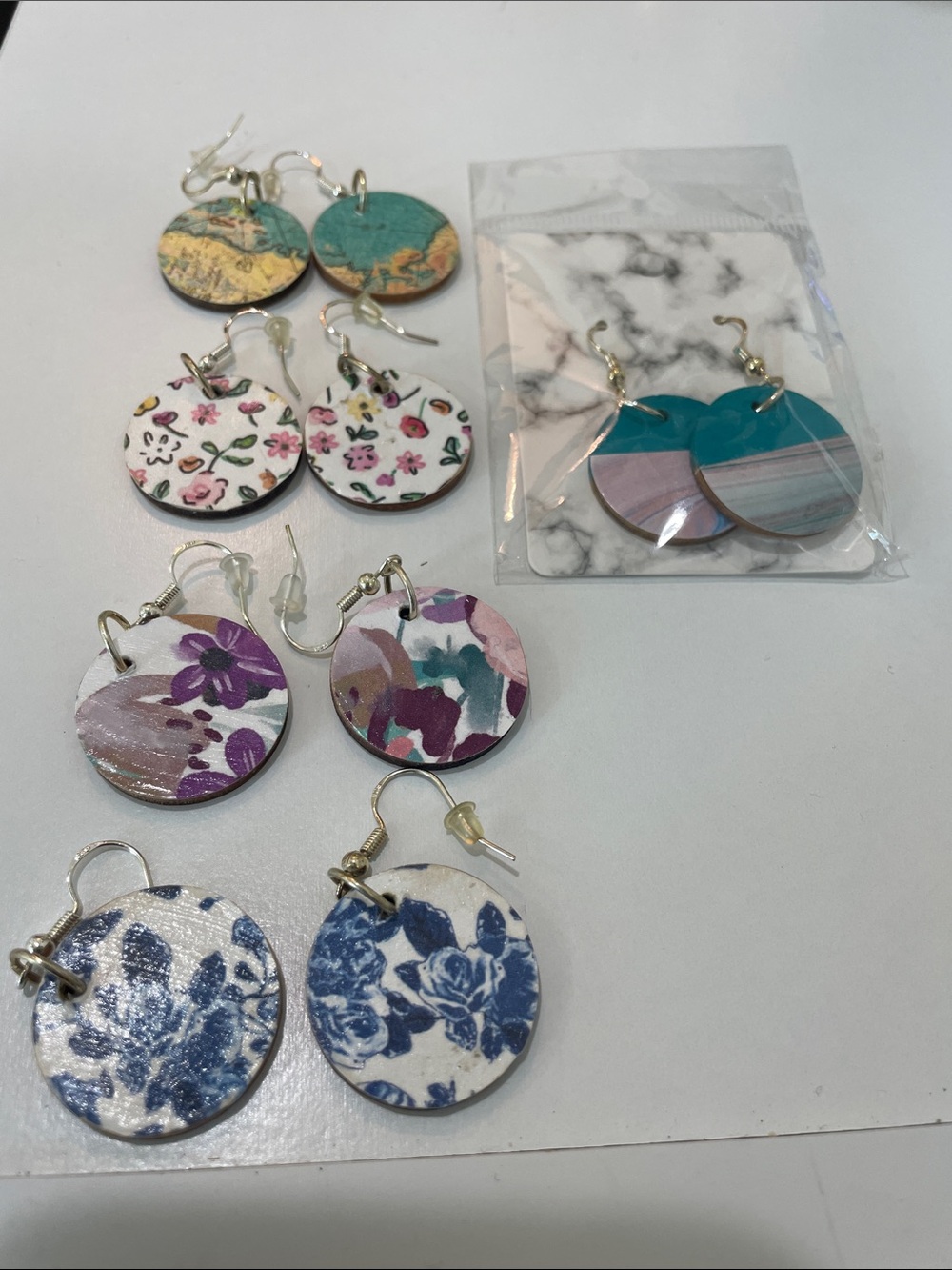 Handcrafted Floral Round Drop Earrings - Teal, Purple, Blue, Pink